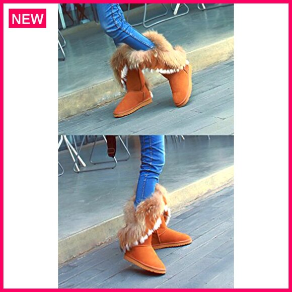 Women's Mid Calf Snow Boots, Cow Leather Fur, 11-Inch Shaft, Handmade - Picture 6 of 8